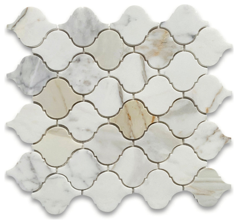 Calacatta Gold Calcutta Marble Arabesque Lantern Mosaic Tile Polished, 1 sheet