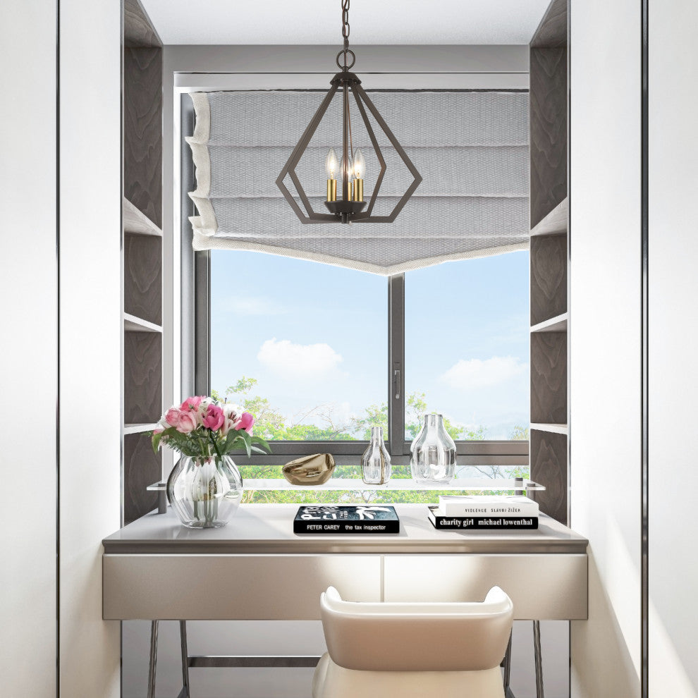 Prism 3-Light English Bronze Semi-Flush/Small Pendant, Antique Brass Accents