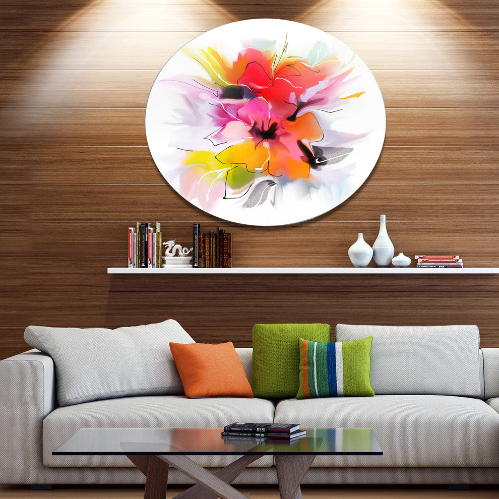 Colorful Abstract Flowers On White, Floral Disc Metal Wall Art, 38"