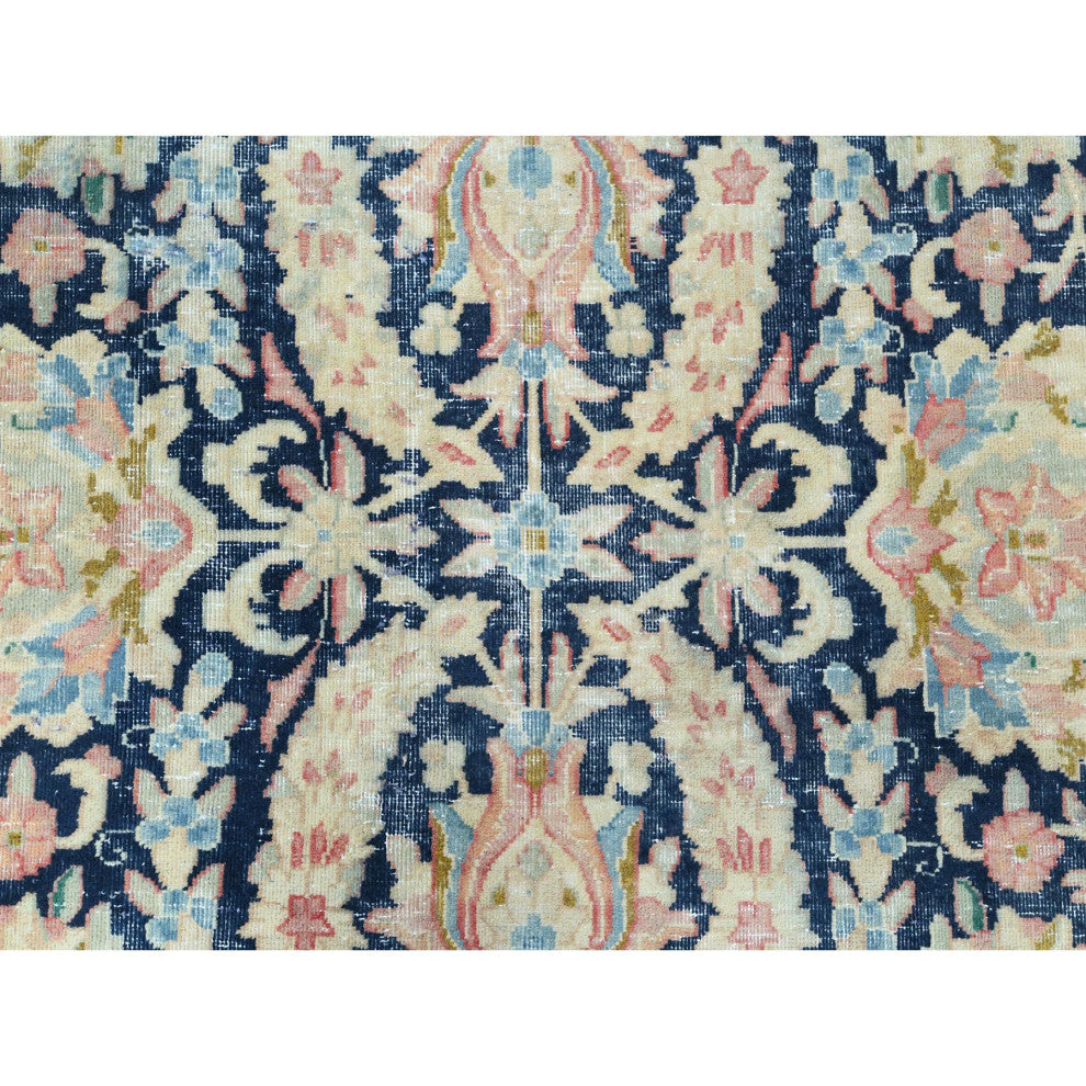 Yale Blue Vintage Persian Kerman Wool Hand Knotted Oversized Rug 11'7"x15'9"