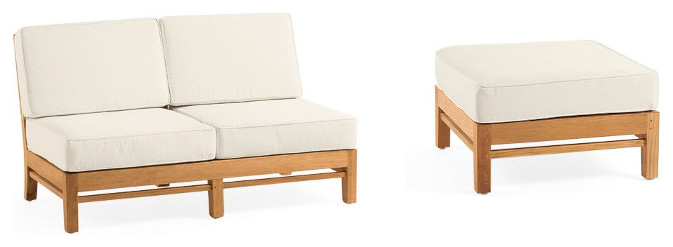 6-Piece Del Outdoor Teak Sectional Sofa Set & Sunbrella Cushions Canvas Wheat