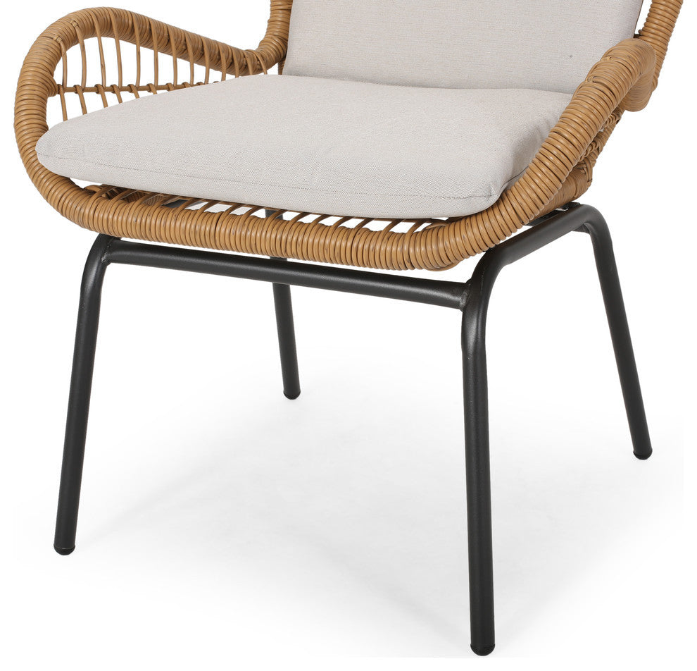Alice Outdoor Wicker Club Chair With Cushions, Set of 2, Brown
