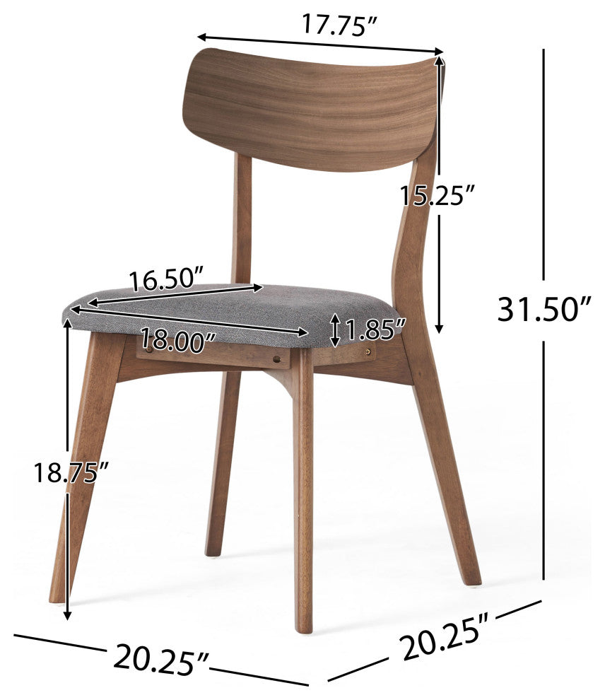 Crystal Mid-Century Modern Upholstered Dining Chairs, Set of 2, Dark Gray