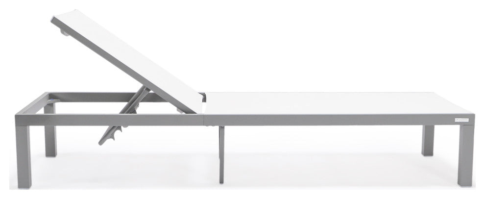 LeisureMod Marlin Patio Chaise Lounge Chair With Gray Frame, White