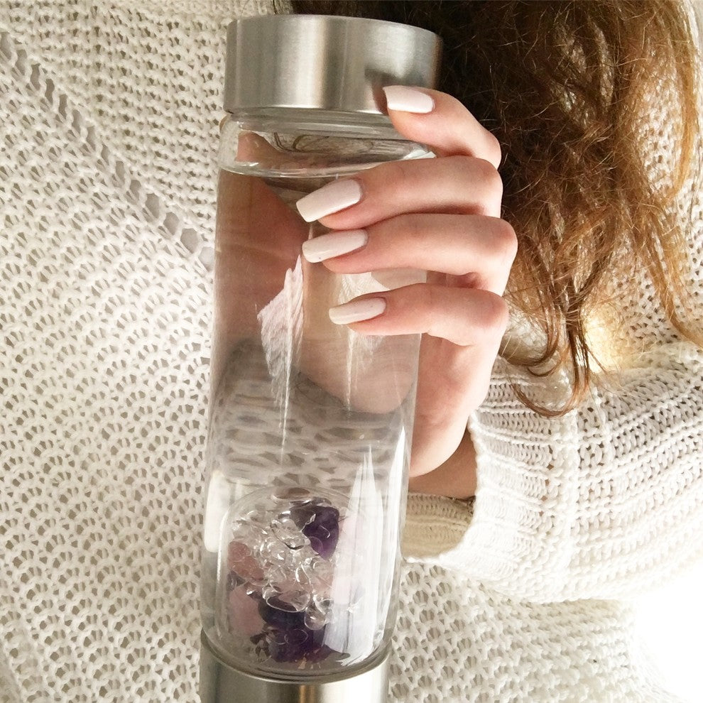Water Bottle, VitaJuwel ViA Gemwater Bottle, White Loop Caps, Golden Moments