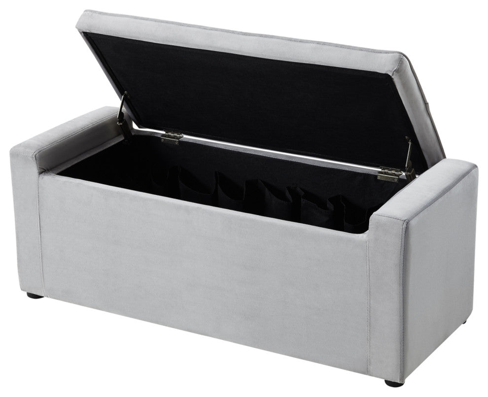 Carter Velvet Upholstered Shoe Storage Bench, Gray