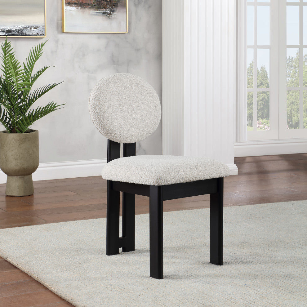 Napa Boucle Fabric Dining Chair, Set of 2, Cream, Black Finish