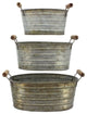 Metal Planter Tubs, Set of 3 Planters With Wooden Handles