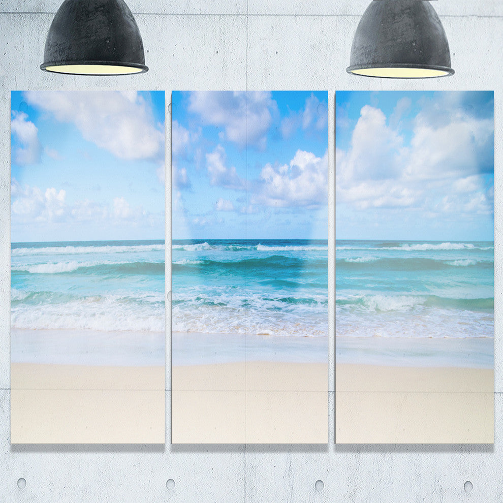 "Serene Blue Tropical Beach" Metal Wall Art, 3 Panels, 36"x28"