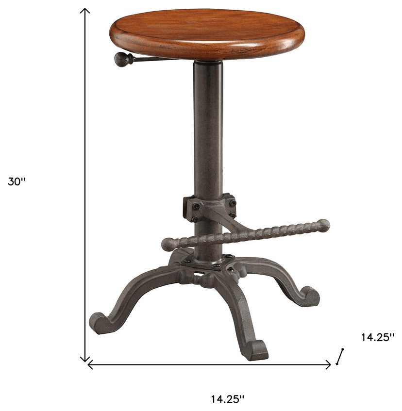 30" Chestnut And Gray Swivel Backless Adjustable Height Bar Chair With Footrest