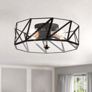 4 Light 15.94" Unique/Statement Geometric Flush Mount, Black