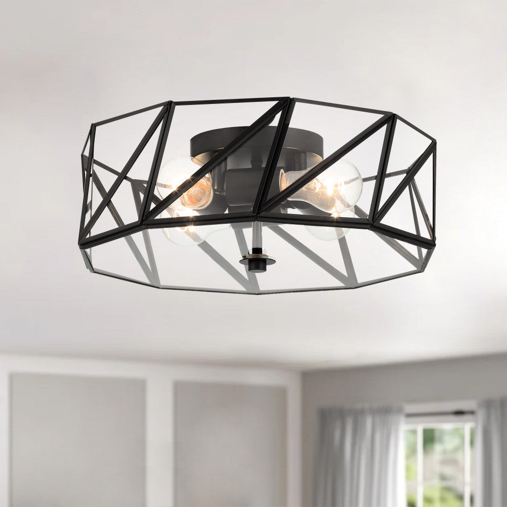 4 Light 15.94" Unique/Statement Geometric Flush Mount, Black