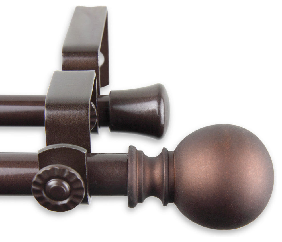 Luna Double Curtain Rod 5/8"WW 28-48"D, Cocoa