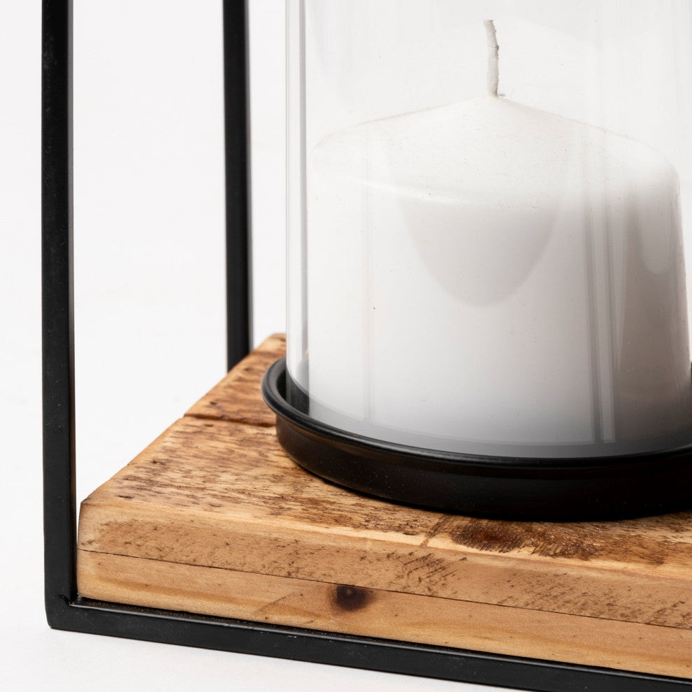 Leopold 2-Piece Set Black Metal Wooden Base Table Candle Holders