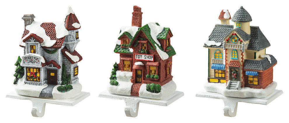 3-Piece Set Lighted Resin House Stocking Holder