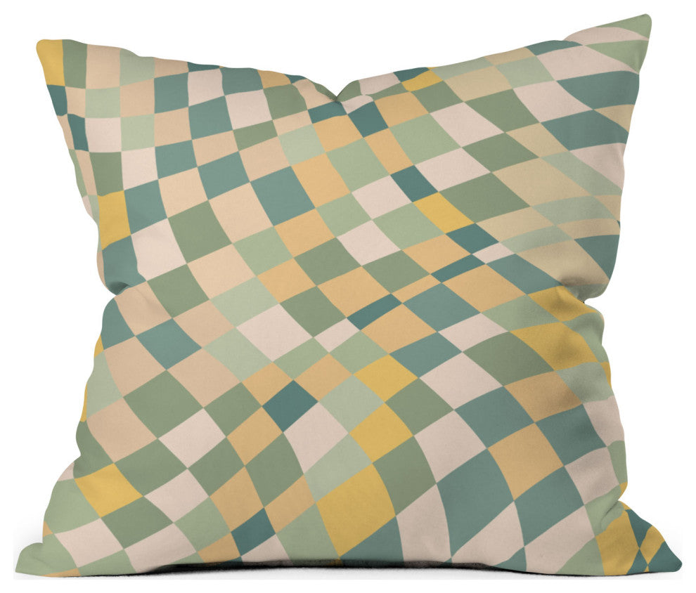 Little Dean Olive Green Checkered Twist Outdoor Throw Pillow