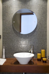 Frameless Round Tilt Mirror with Beveled Edge, Satin Nickel