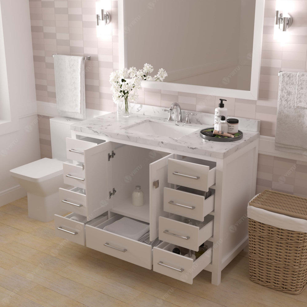 Caroline Avenue 48" Bath Vanity, White With Marble Quartz Top