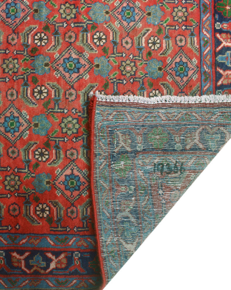 Fine Vintage Distressed Talbert Red/Navy Runner, 3'5x13'5