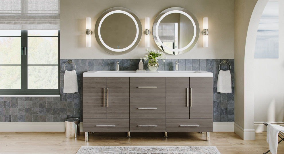 The Latitude Bathroom Vanity, Gray, 68", Double Sink, Freestanding