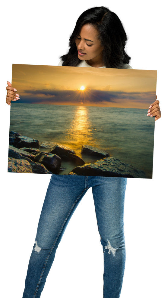 Sunset On Ocean, Sea, Beach Landscape Photo Unframed Wall Art Print, 18" X 24"
