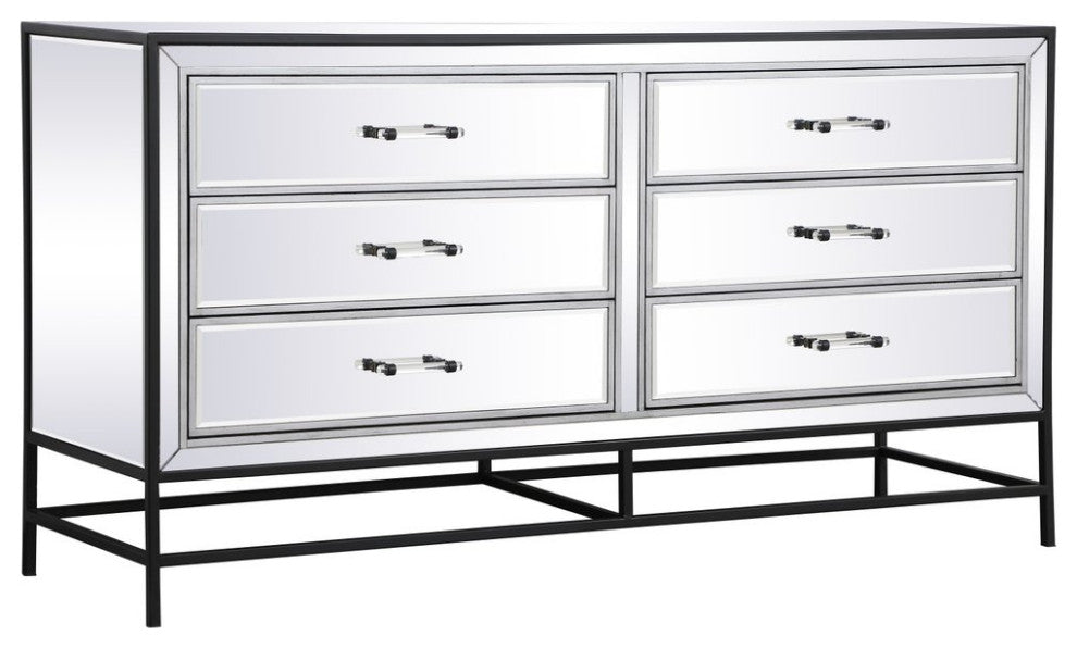 Bailee 60" Mirrored 6-Drawer Chest, Black