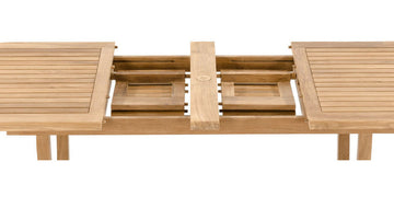 9-Piece Outdoor Teak Dining Set: 94" Rectangle Table, 8 Grand Stacking Arm Chair