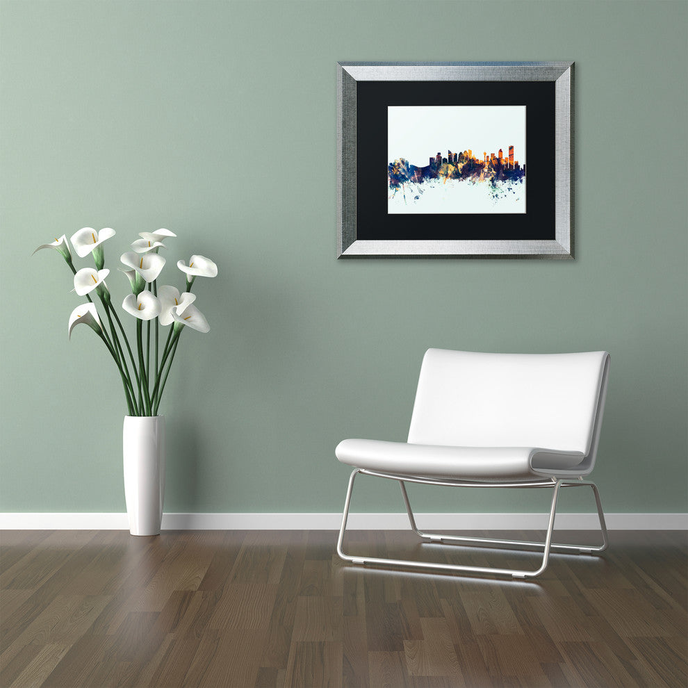 Michael Tompsett 'Calgary Canada Skyline Blue' Matted Framed Art, 16x20
