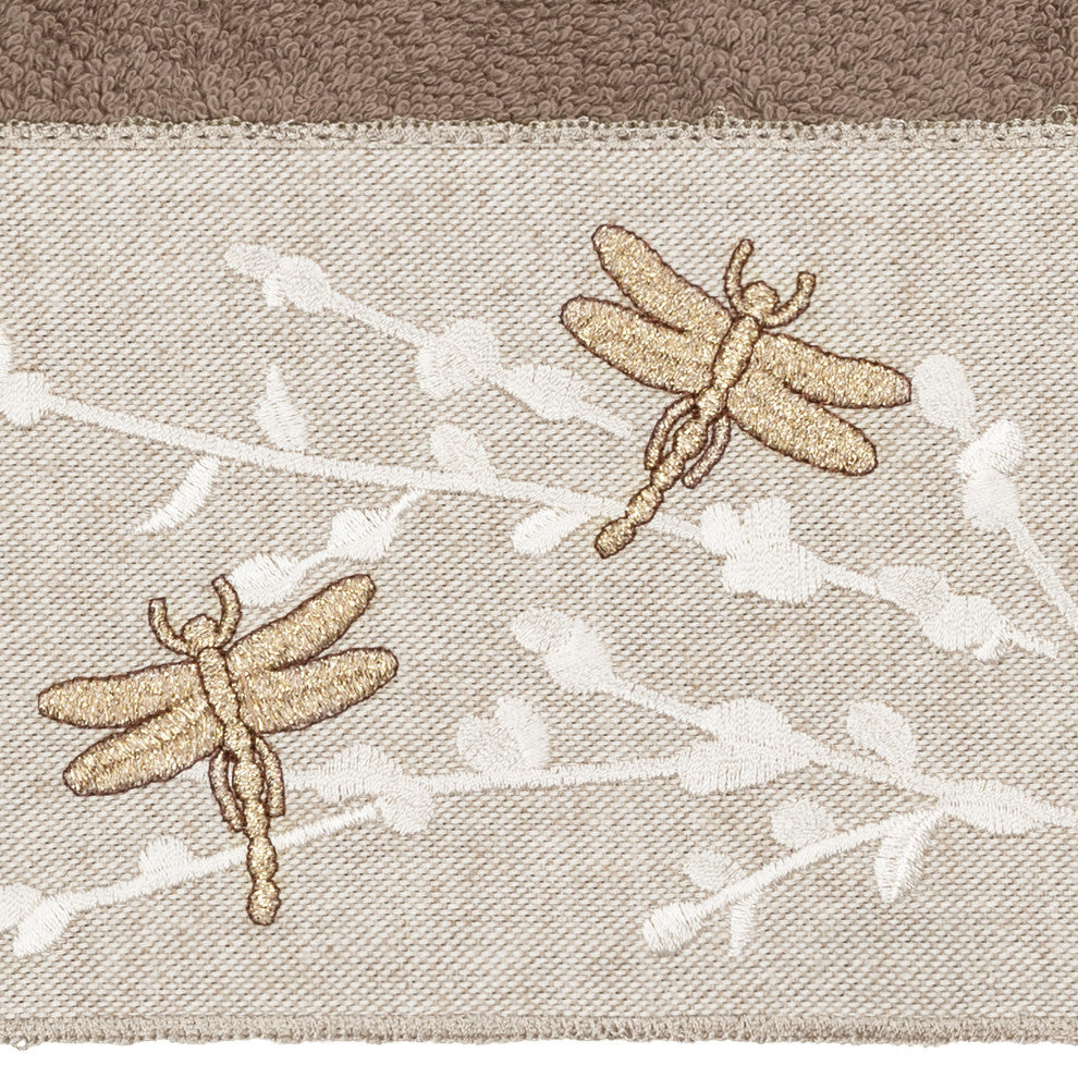 Linum Home Textiles Turkish Cotton Braelyn 3-Piece Embellished Towel Set, Latte