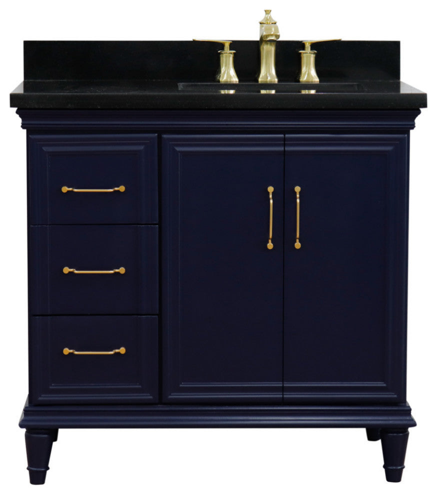 37" Single Vanity, Blue Finish With Black Galaxy