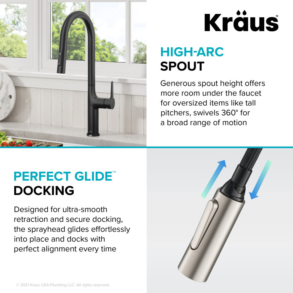 Oletto Pull-Down 1-Hole Kitchen Faucet, Matte Black, Model Ktf-3101mb