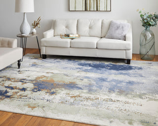 Takara Modern Abstract, Blue/Orange/Ivory, 10'x13'2" Area Rug