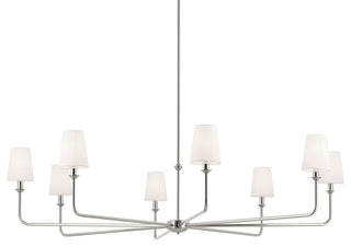 Pallas 52" XL 8-Light Round Chandelier With White Linen Shade, Polished Nickel