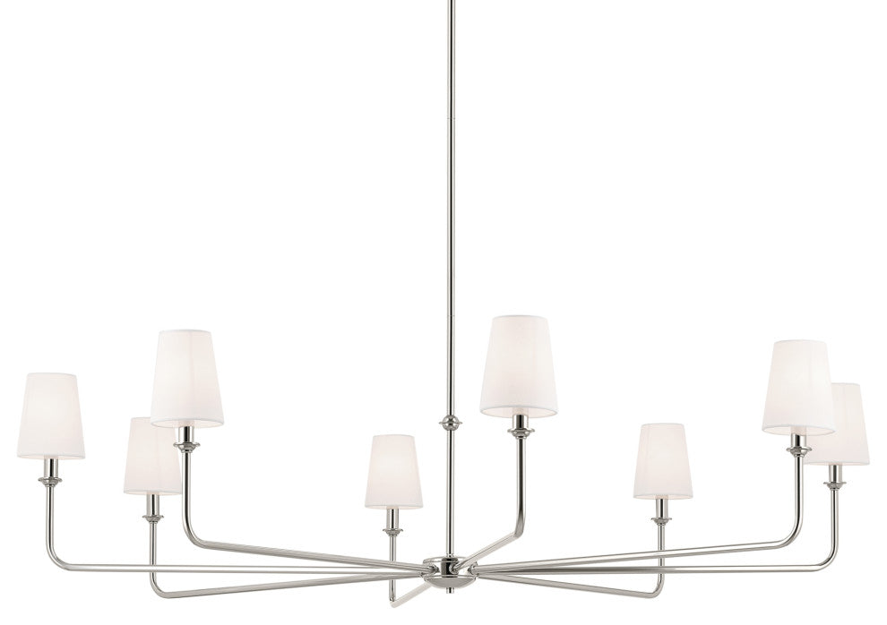 Pallas 52" XL 8-Light Round Chandelier With White Linen Shade, Polished Nickel
