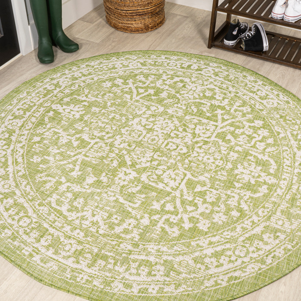 Malta Boho Medallion Textured Weave Indoor/Outdoor, Green/Cream, 5' Round