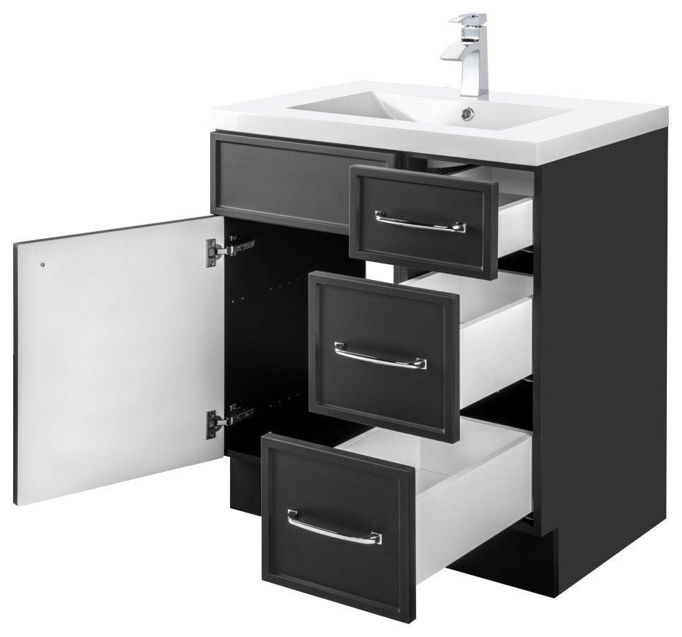 Manhattan Vanity, 1-Door 3-Drawer, Black, 30", Single Bowl
