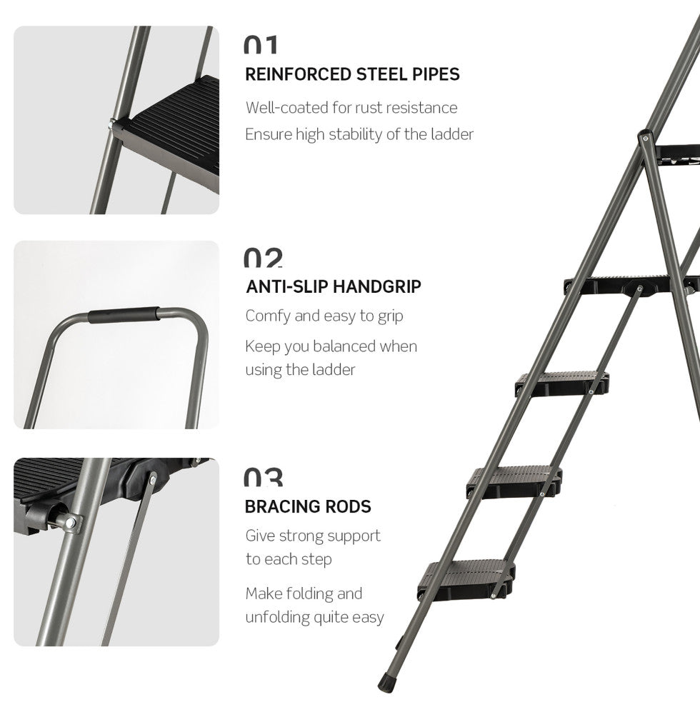 Costway 4 Step Folding Ladder 330lbs Portable Steel Anti-Slip w/Tool Platform