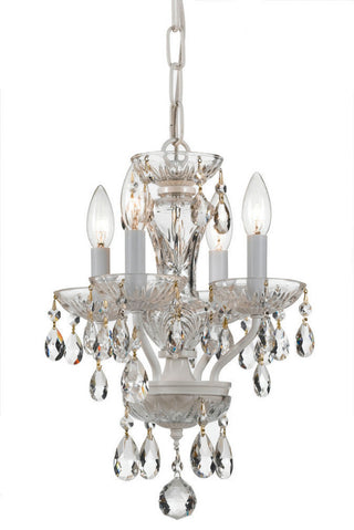 4-Light Mini Chandelier, Wet White, Clear Hand-Cut Crystals