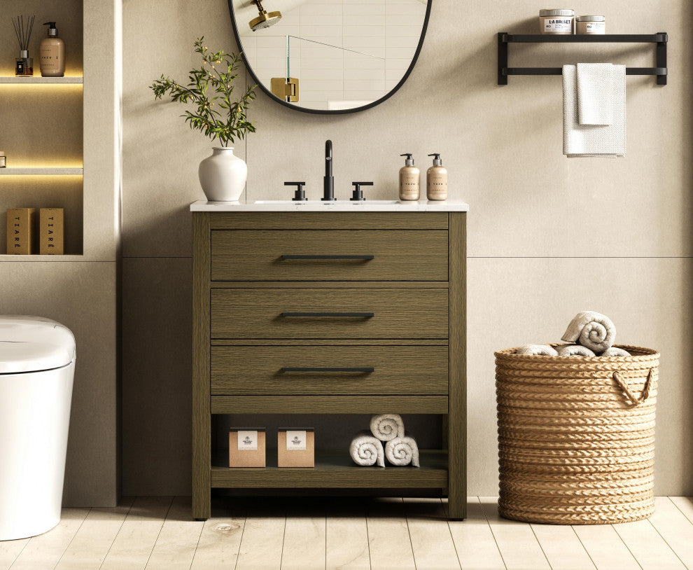 Home Living 30" Single Bathroom Vanity, Chestnut Brown