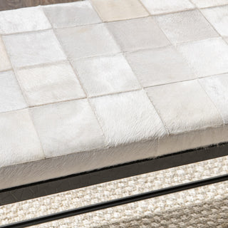 Achen Leather Hide Ottoman Bench by Kosas Home , Ivory, 60"