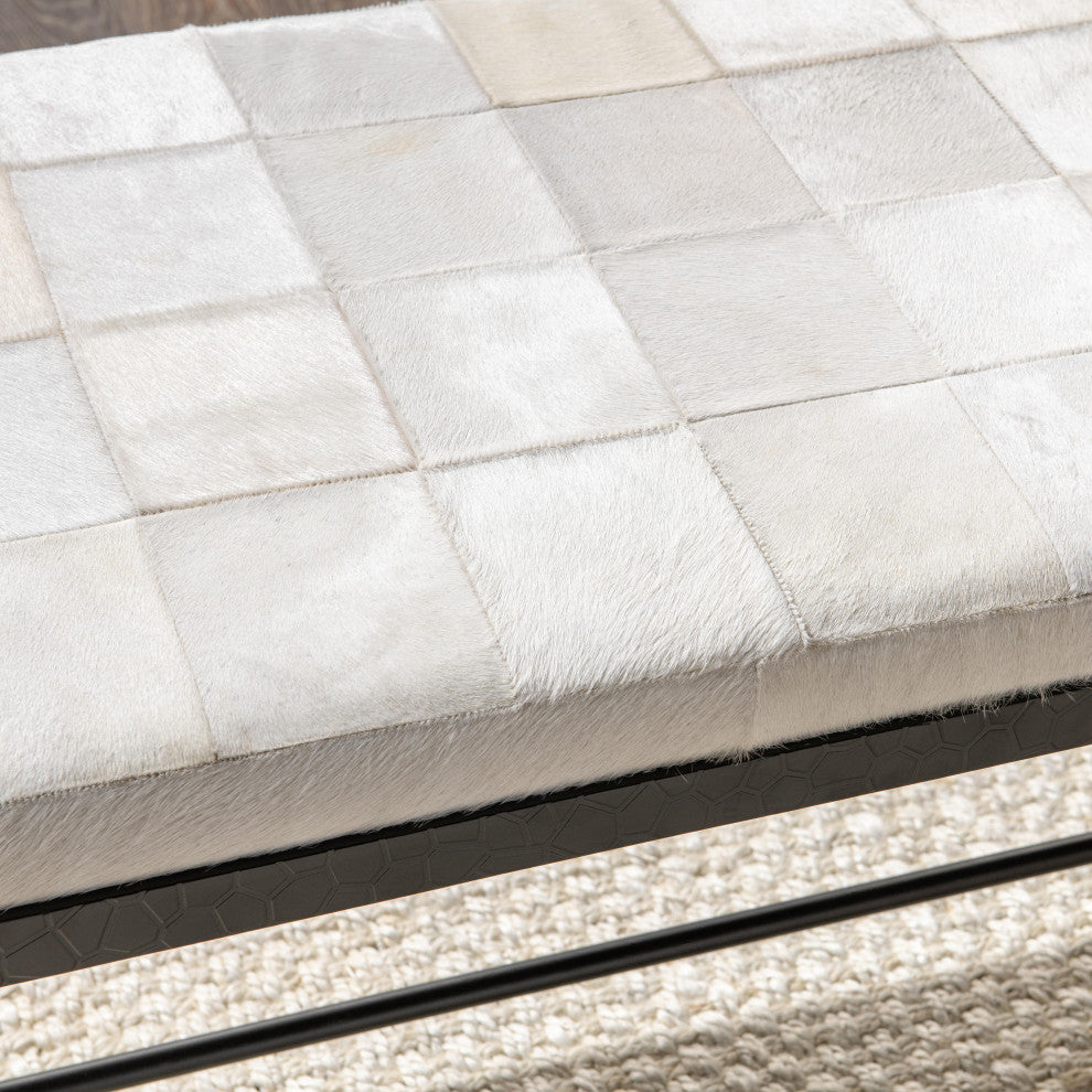Achen Leather Hide Ottoman Bench by Kosas Home , Ivory, 60"
