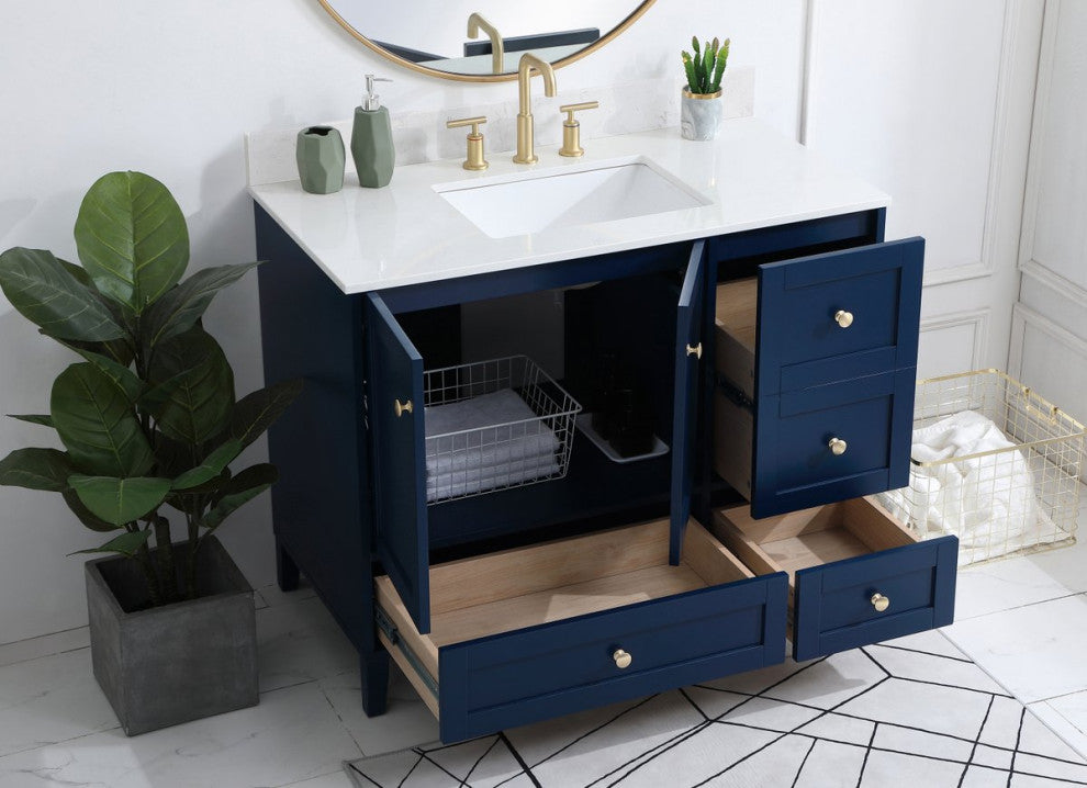 Sadie 42" Single Bathroom Vanity, Blue With Backsplash