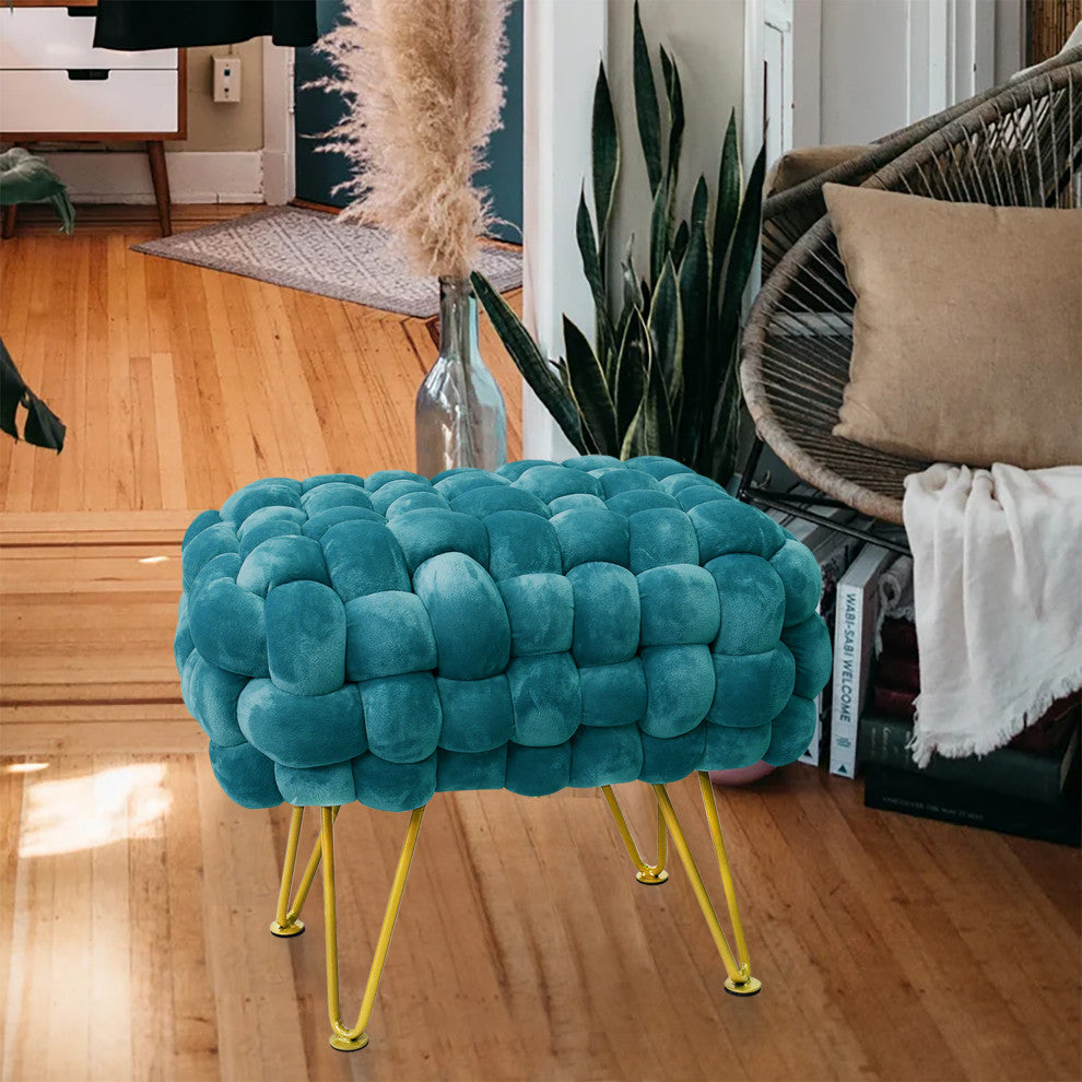 Velvet Pouf Stool Ottoman, Storm Blue, 27''x20''x20''
