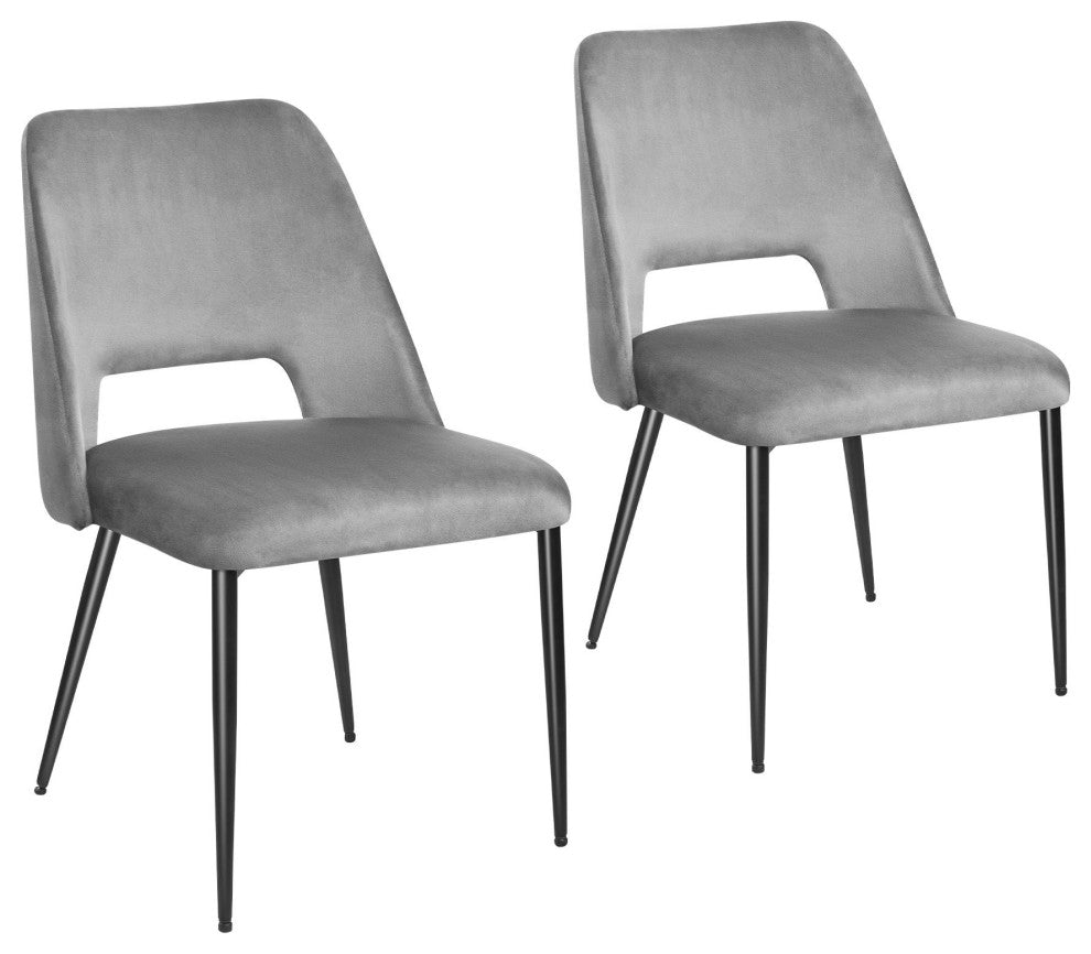 2 Pack Modern Dining Chair, Breathable Velvet Seat With Curved Open Back, Gray