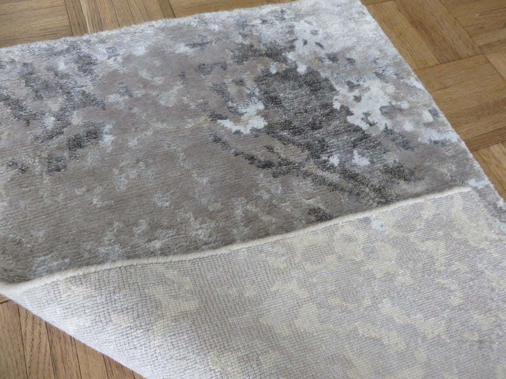 2x3 Handmade Gray Modern Tibetan Oriental Rug With Silk