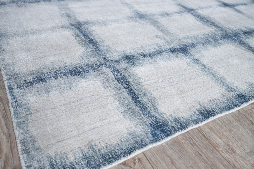 Chroma Handmade Hand Loomed Wool and Bamboo Silk Navy Area Rug