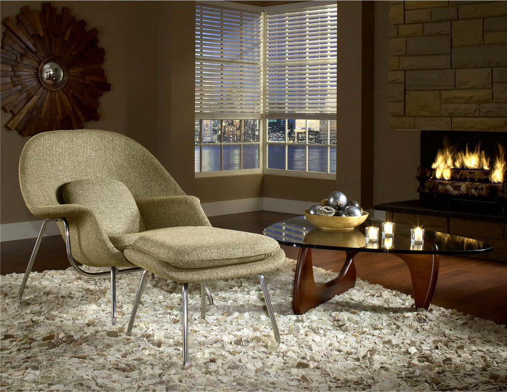 Modern Contemporary Living Room Lounge Chair and Ottoman, Oatmeal