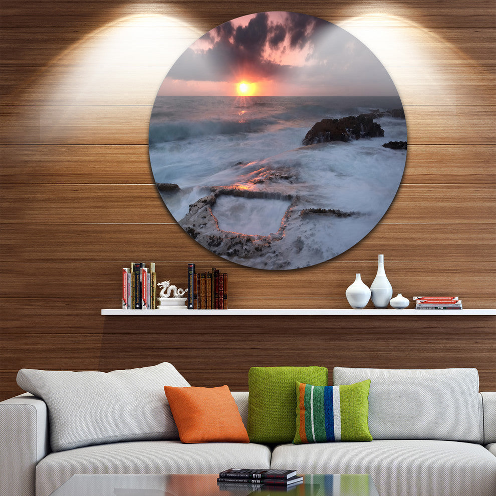 Cable Shallow Coast Cascais Portugal, Seascape Disc Metal Wall Art, 11"