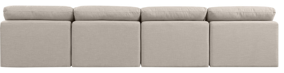 Indulge Upholstered Modular Sofa, Beige, 4-Piece: 4 Armless Chair, Down Stuffed Linen Textured Fabric