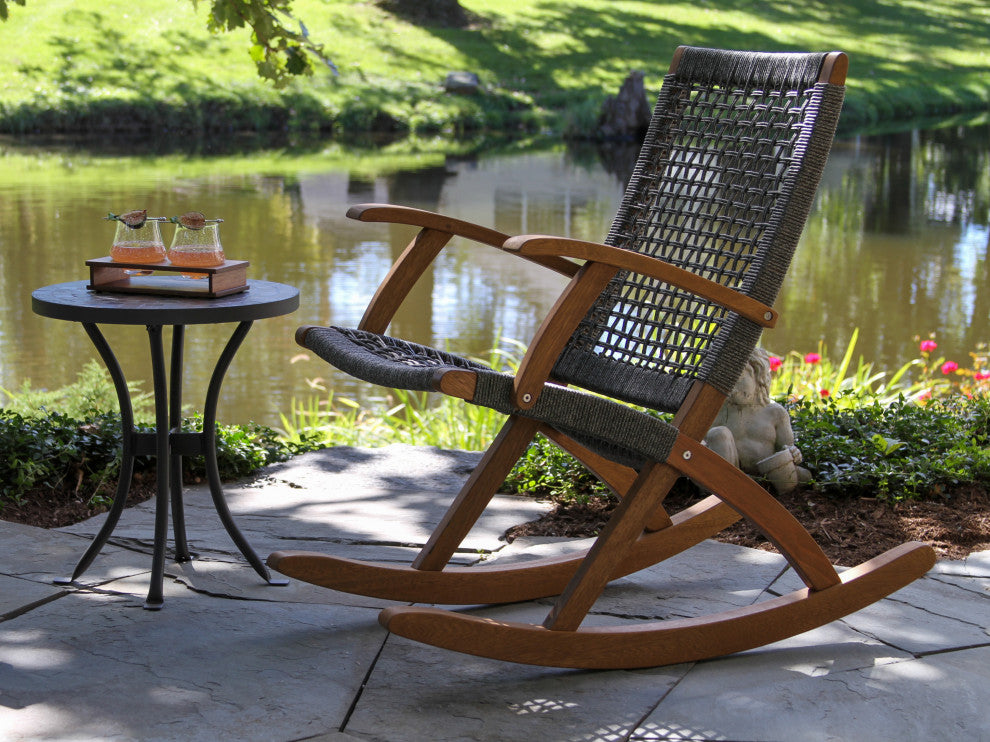 Eucalyptus and Rope Rocking Chair, Grey Rope